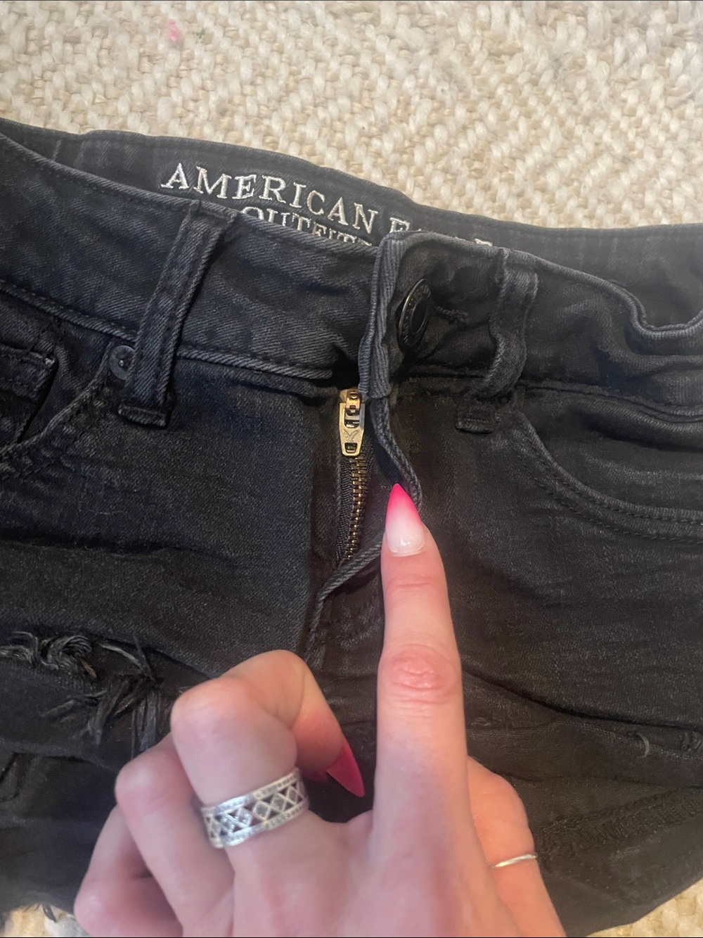 American Eagle Outfitters Black Distressed Denim Cutoff Shorts - Picture 3 of 5